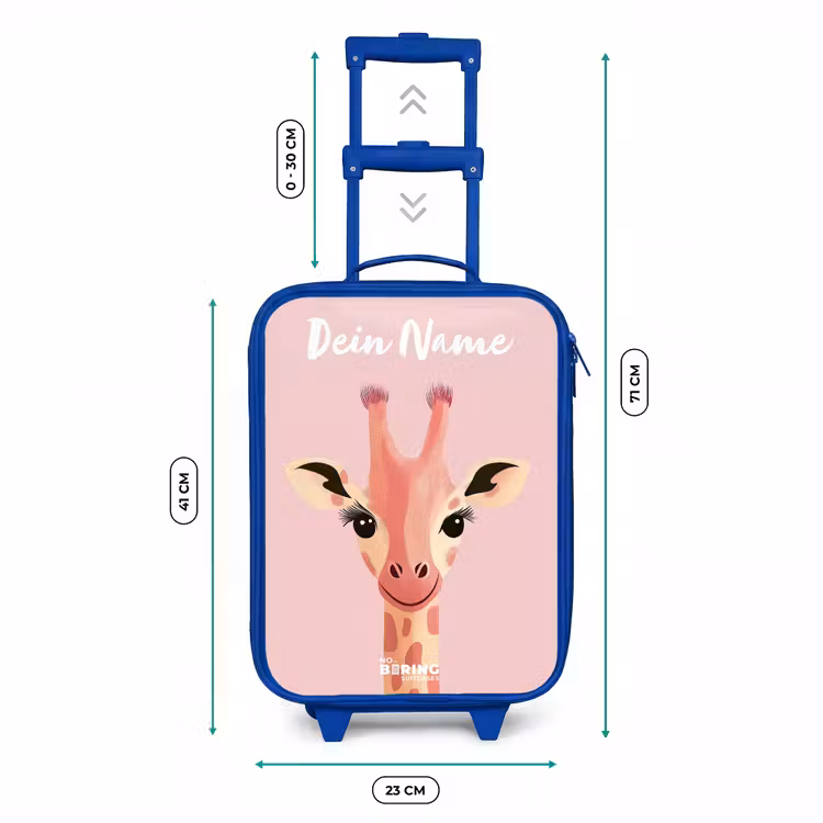 Giraffe - Wimpers - Minimalistisch - Roze Kinderkoffer - Blauw klein -productfoto_formaten