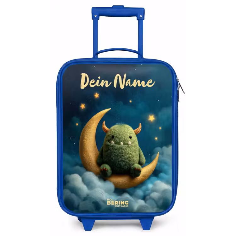 Groen monster op maansikkel Kinderkoffer - Blauw klein -zz3dotto