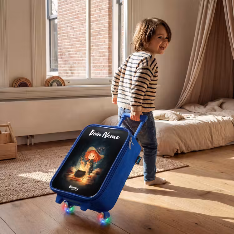 Heks met Sprankelende Toverdrank Kinderkoffer - Blauw klein -sfeer1