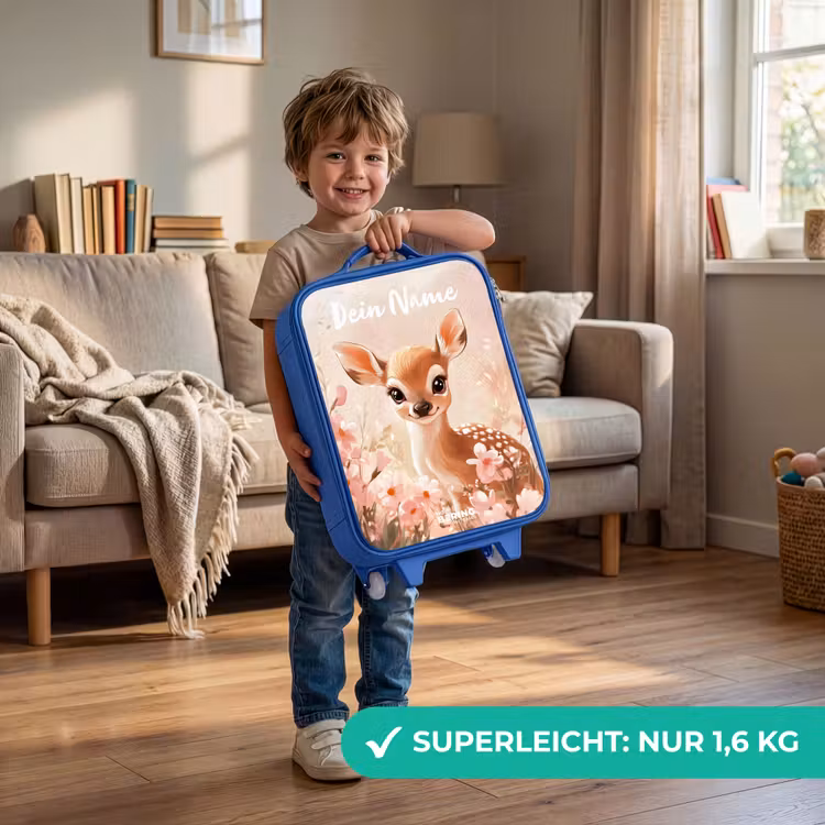 Hertje - Bloemen - Stippen - Roze Kinderkoffer - Blauw klein -sfeer2_DE