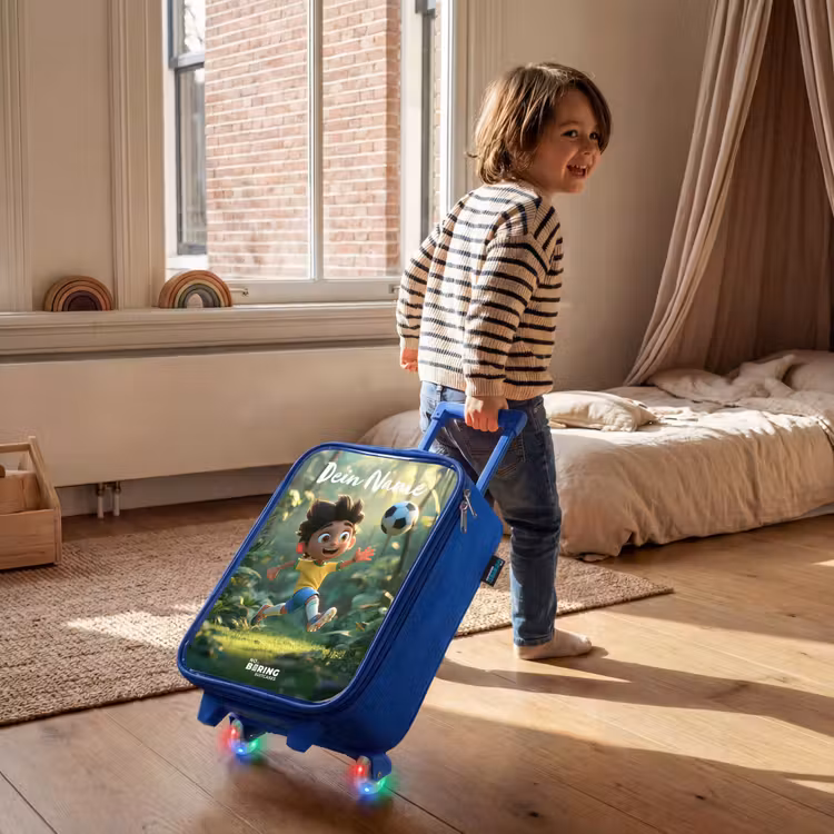Jongen - Voetbal - Bos - Bomen Kinderkoffer - Blauw klein -sfeer1