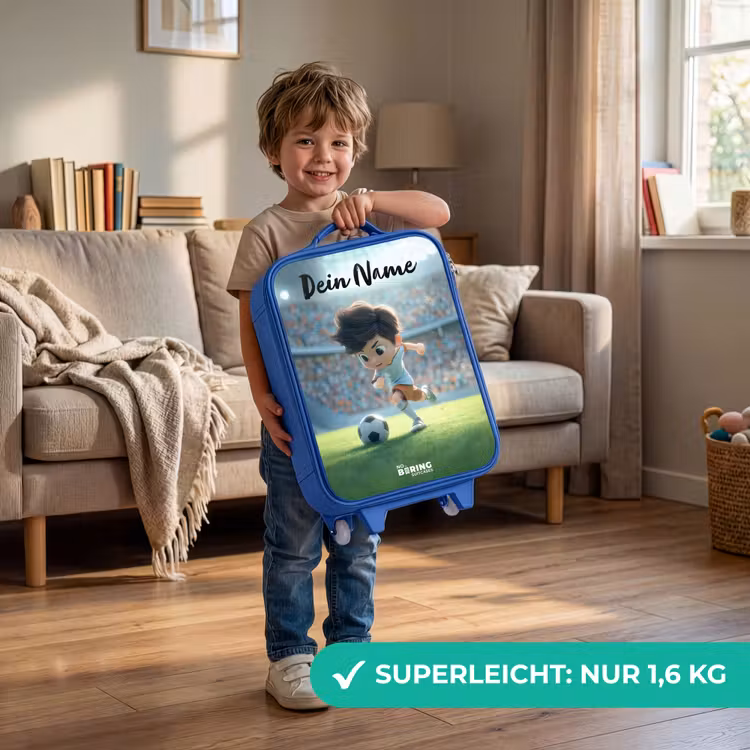 Jongen - Stadion - Voetbal - Zonlicht Kinderkoffer - Blauw klein -sfeer2_DE