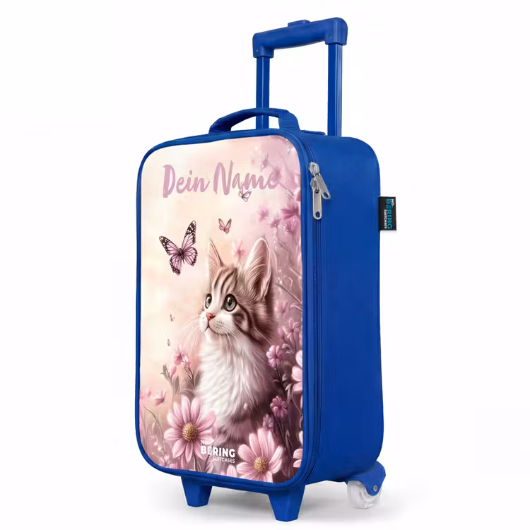 Kitten - Vlinders - Paars - Bloemen Kinderkoffer - Blauw klein -productfoto_schuin
