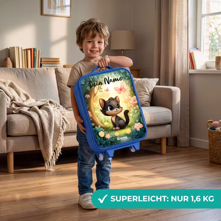 Kat - Vlinder - Bloemen Kinderkoffer - Blauw klein -sfeer2_DE