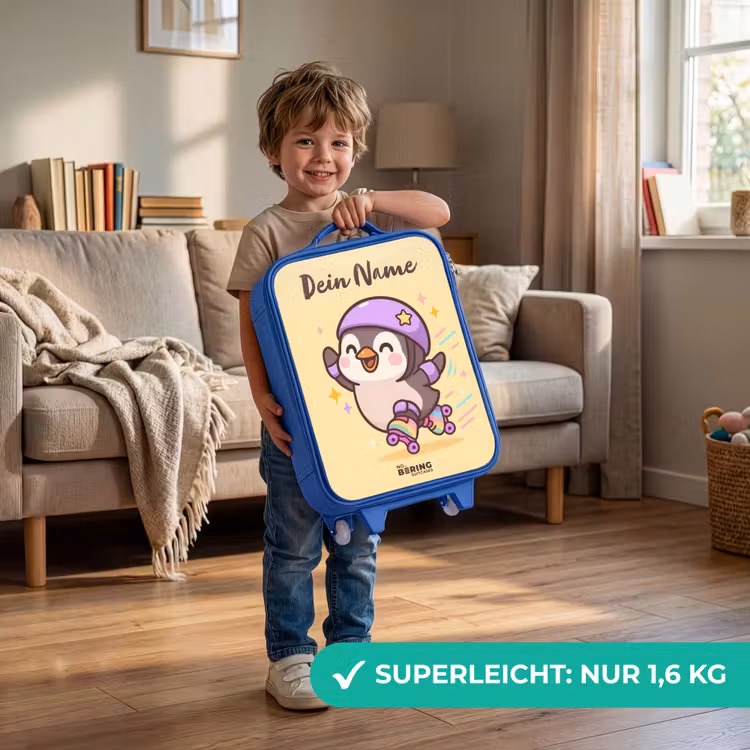 Kawai - Pinguin - Rolschaatsen Kinderkoffer - Blauw klein -sfeer2_DE