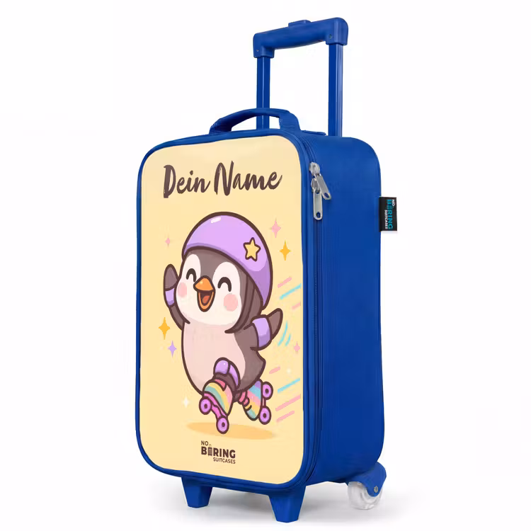 Kawai - Pinguin - Rolschaatsen Kinderkoffer - Blauw klein -productfoto_schuin