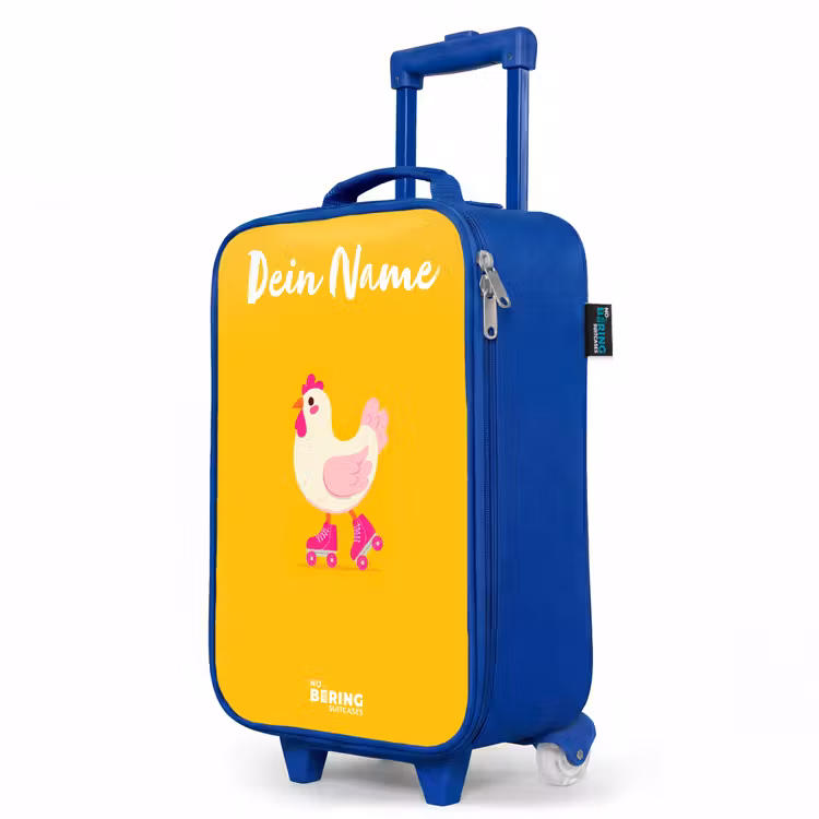 Kip - Rolschaatsen - Geel Kinderkoffer - Blauw klein -productfoto_schuin
