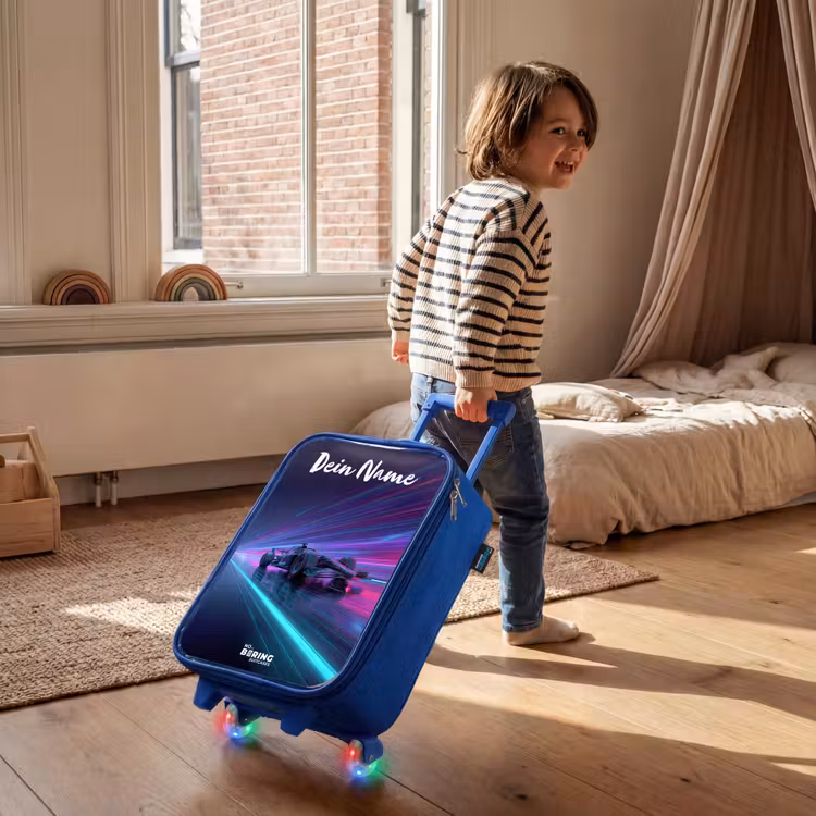 Lichtstralen - Neon - Racewagen - Paars Kinderkoffer - Blauw klein -sfeer1