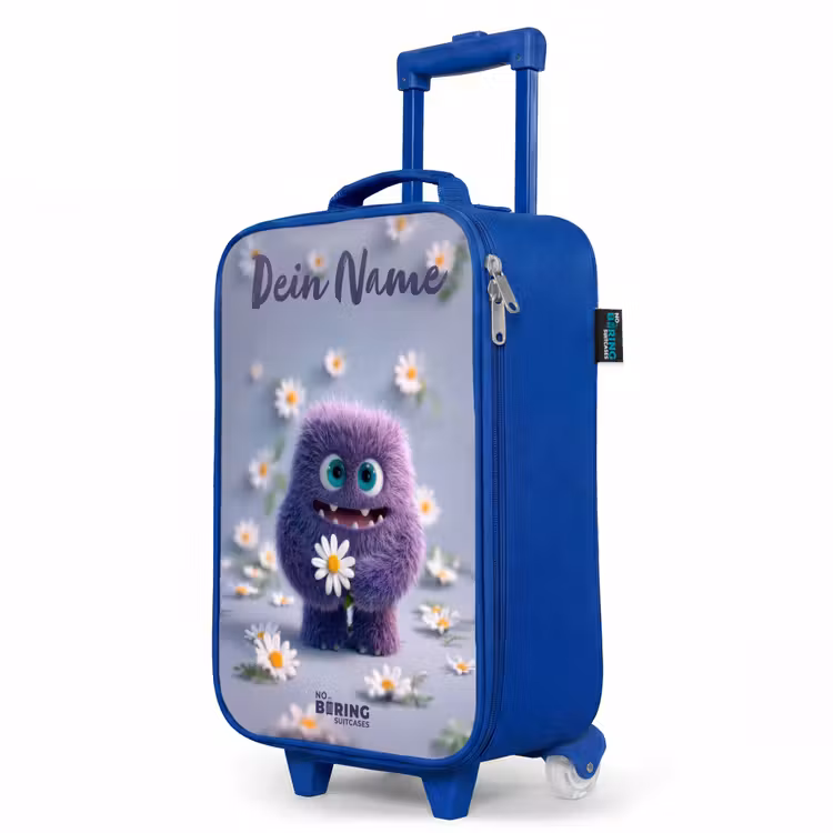 Paars Pluizig Vriendje met Madelief Kinderkoffer - Blauw klein -productfoto_schuin