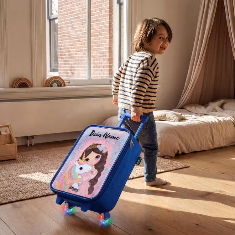 Meisje - Eenhoorn - Glitter Kinderkoffer - Blauw klein -sfeer1