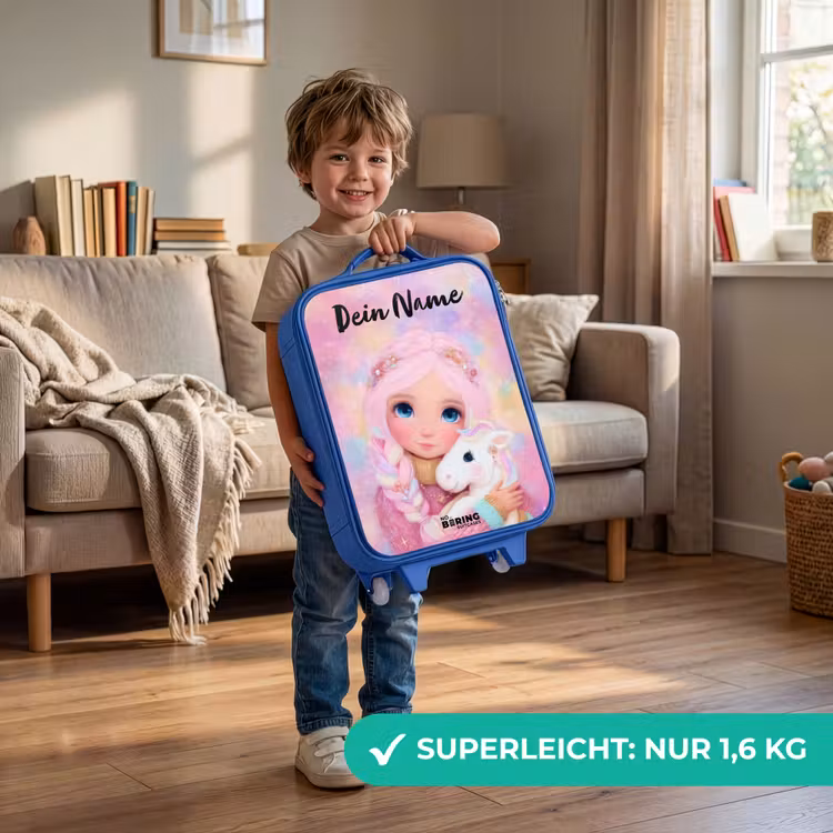 Meisje - Eenhoorn - Roze Kinderkoffer - Blauw klein -sfeer2_DE