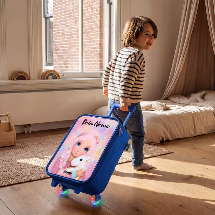 Meisje - Eenhoorn - Roze Kinderkoffer - Blauw klein -sfeer1