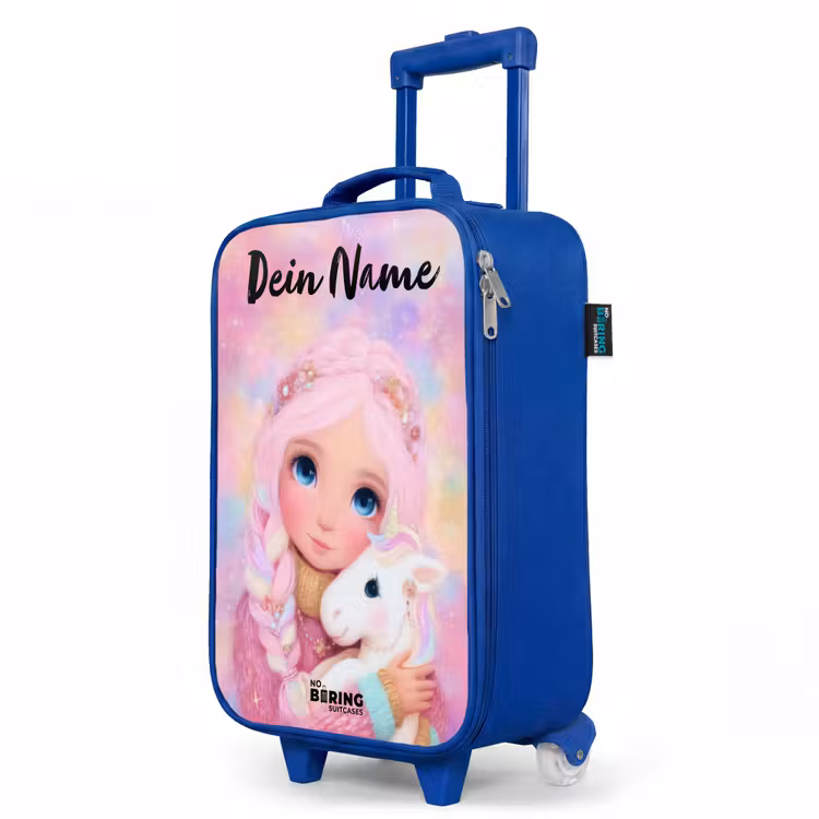 Meisje - Eenhoorn - Roze Kinderkoffer - Blauw klein -productfoto_schuin