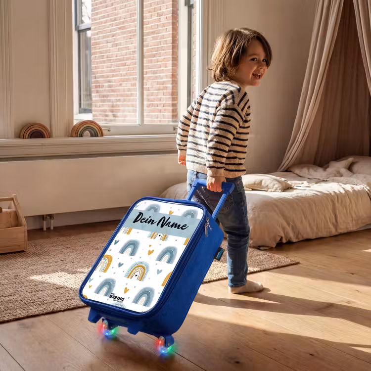 Patroon - Regenboog - Hartjes Kinderkoffer - Blauw klein -sfeer1