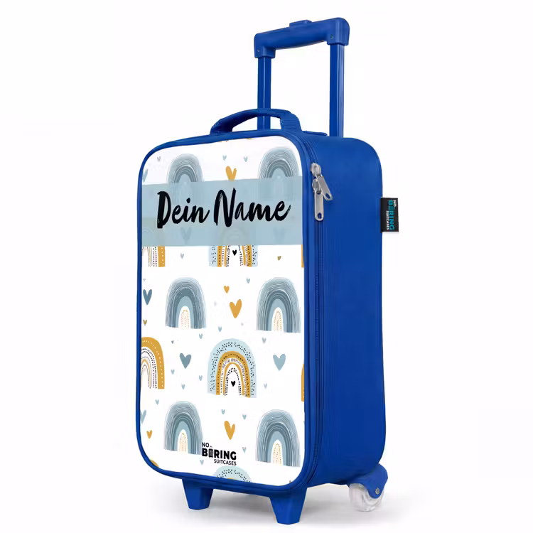 Patroon - Regenboog - Hartjes Kinderkoffer - Blauw klein -productfoto_schuin