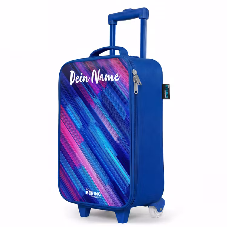 Neon - Strepen - Abstract - Blauw - Roze Kinderkoffer - Blauw klein -productfoto_schuin