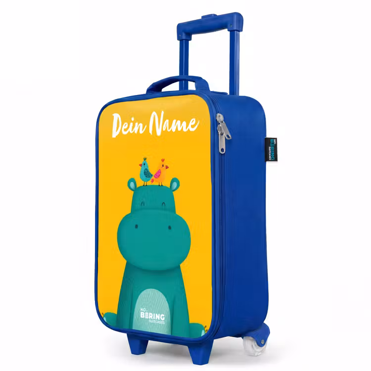 Nijlpaard - Vogels - Geel Kinderkoffer - Blauw klein -productfoto_schuin