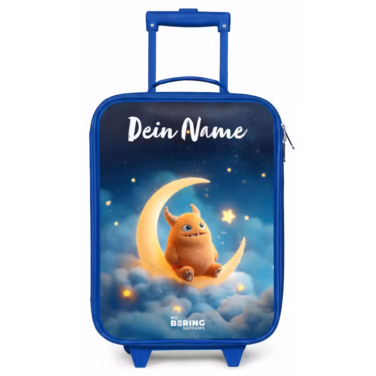 Oranje monster op maansikkel Kinderkoffer - Blauw klein -zz3dotto