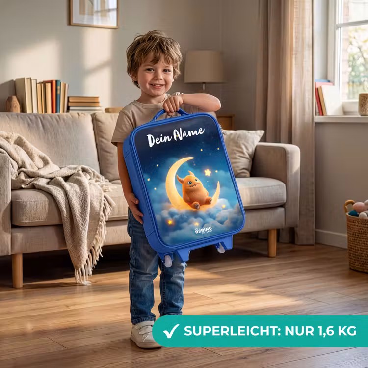 Oranje monster op maansikkel Kinderkoffer - Blauw klein -sfeer2_DE