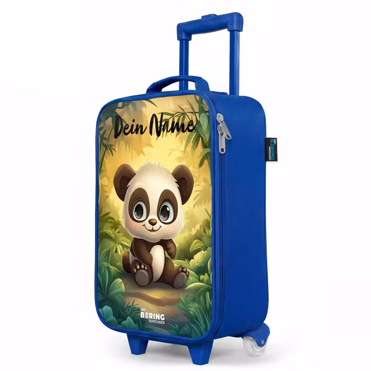 Panda - Bamboebos - Groen Kinderkoffer - Blauw klein -productfoto_schuin