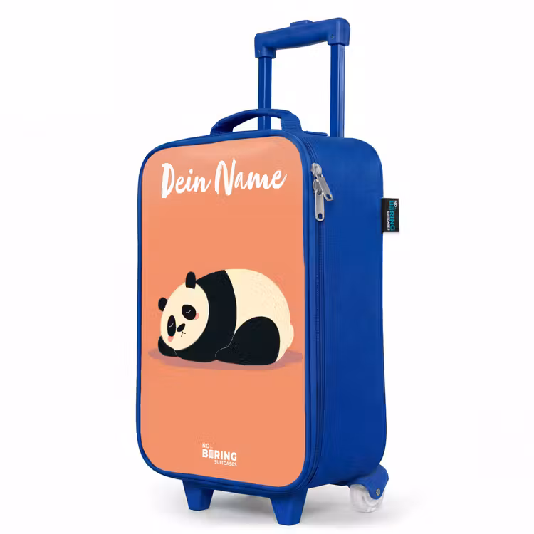 Panda - Slapen - Oranje Kinderkoffer - Blauw klein -productfoto_schuin
