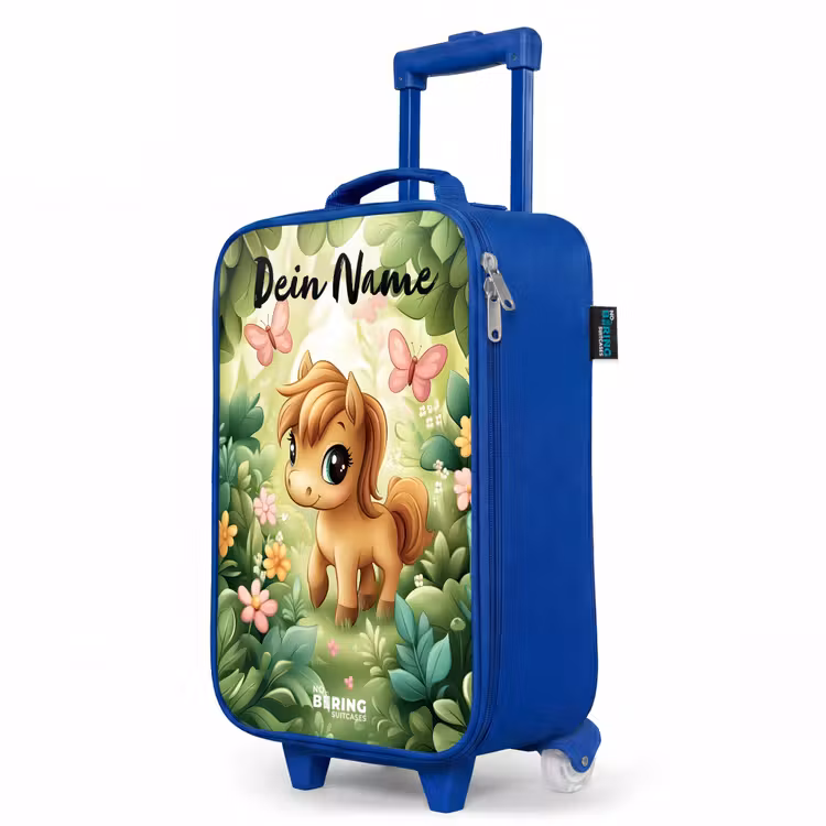 Paard - Bloemen - Vlinders Kinderkoffer - Blauw klein -productfoto_schuin