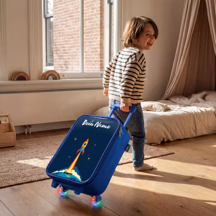 Planeet - Raket - Sterren - Donkerblauw Kinderkoffer - Blauw klein -sfeer1