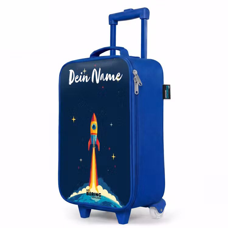 Planeet - Raket - Sterren - Donkerblauw Kinderkoffer - Blauw klein -productfoto_schuin