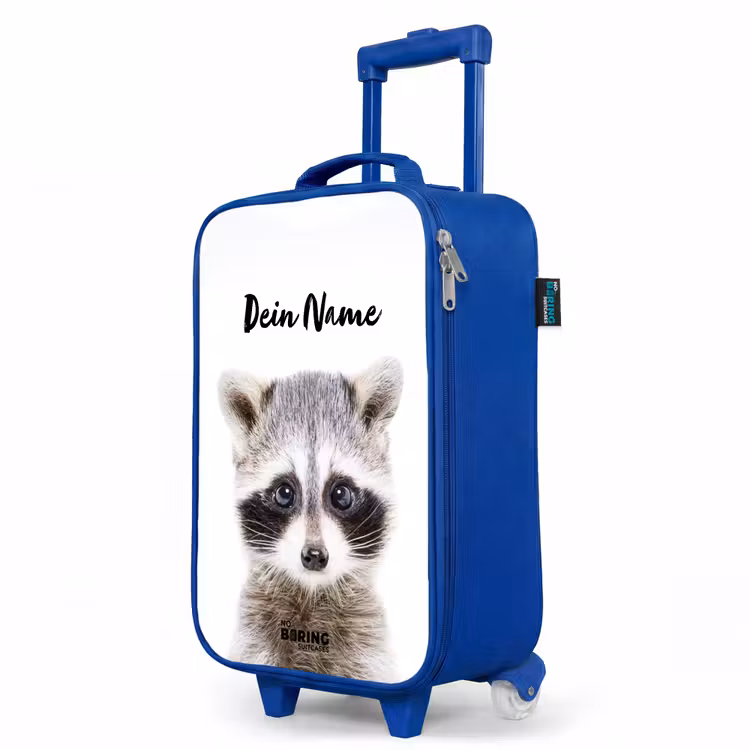 Rachid Racoon Kinderkoffer - Blauw klein -productfoto_schuin