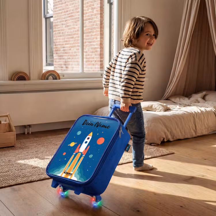 Raket - Planeet - Sterren - Veelkleurig Kinderkoffer - Blauw klein -sfeer1