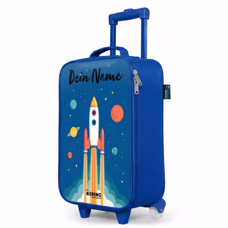 Raket - Planeet - Sterren - Veelkleurig Kinderkoffer - Blauw klein -productfoto_schuin