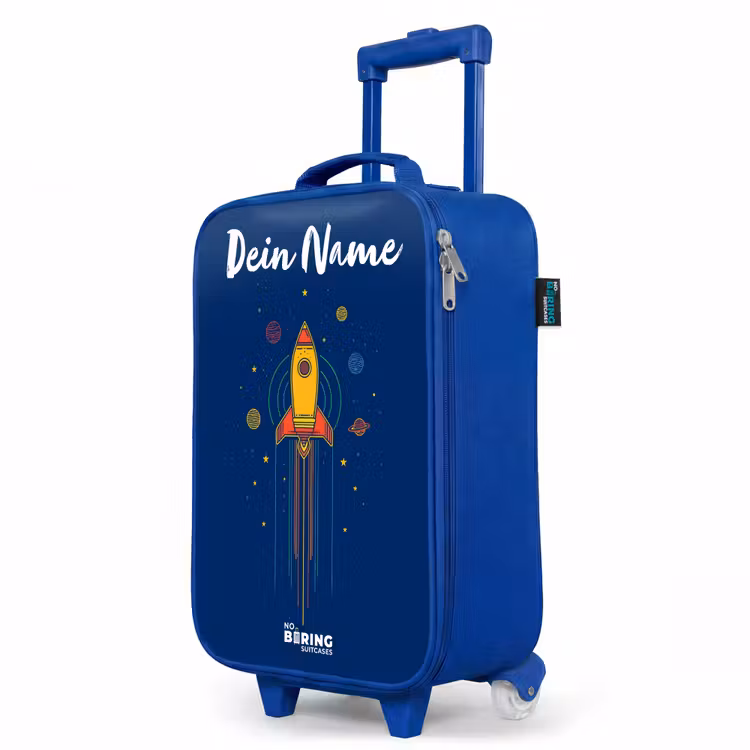 Raket - Planeten - Sterren Kinderkoffer - Blauw klein -productfoto_schuin