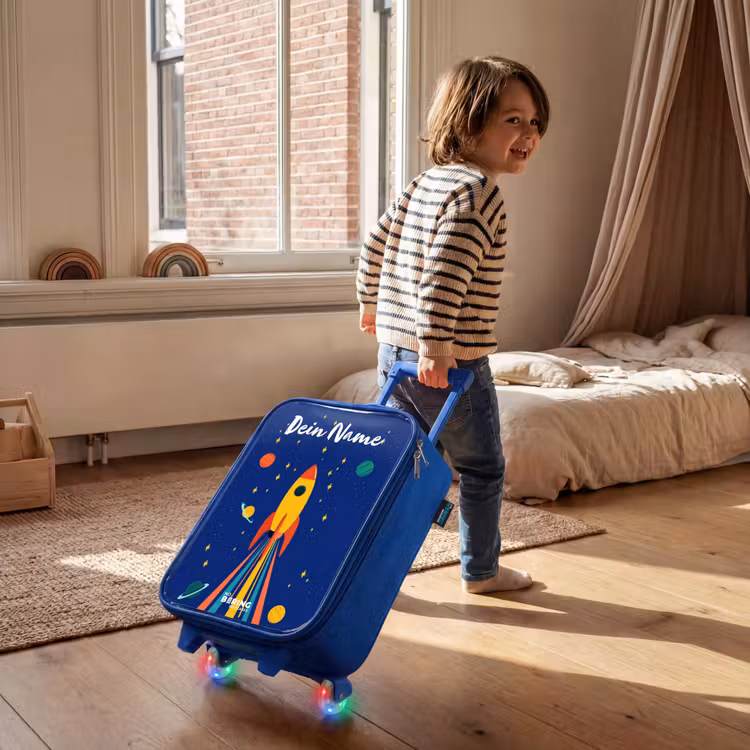 Raket - Sterren - Planeet - Ruimte Kinderkoffer - Blauw klein -sfeer1
