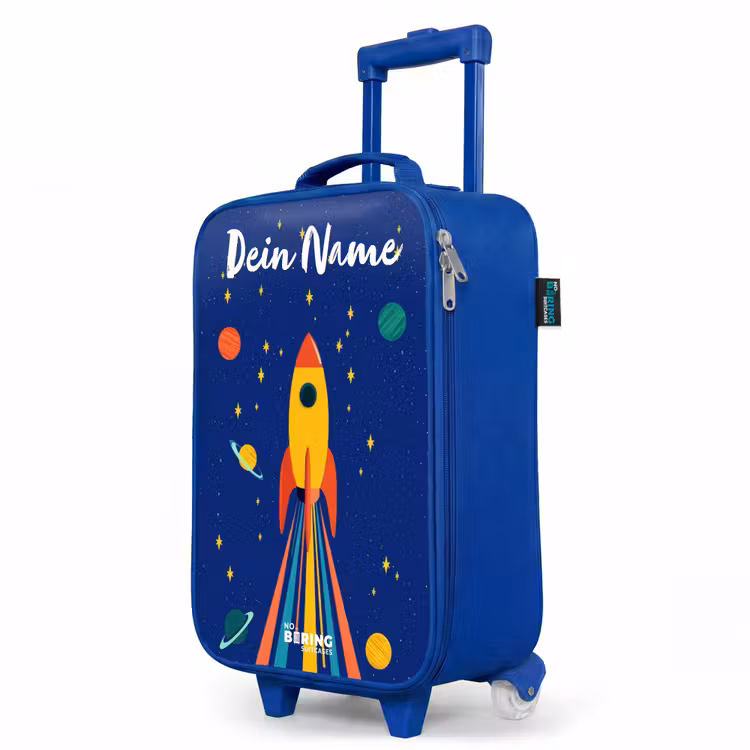 Raket - Sterren - Planeet - Ruimte Kinderkoffer - Blauw klein -productfoto_schuin