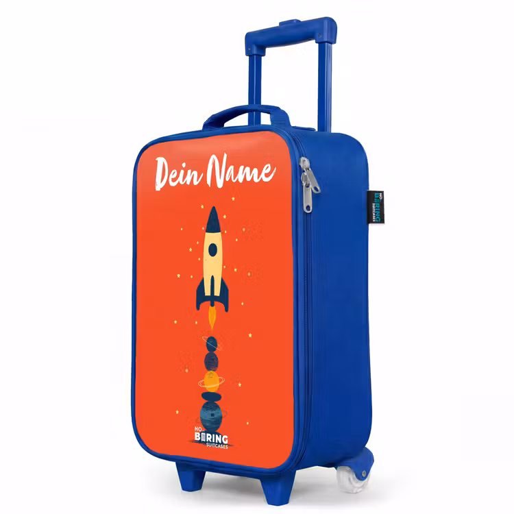 Raket - Sterren - Planeten Kinderkoffer - Blauw klein -productfoto_schuin