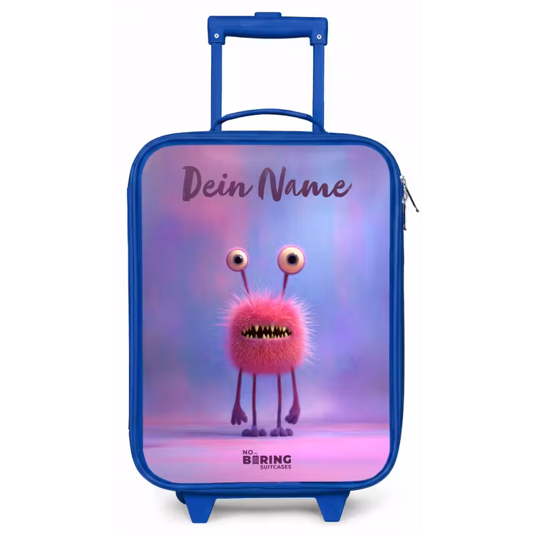 Roze harig monster met grote ogen Kinderkoffer - Blauw klein -zz3dotto