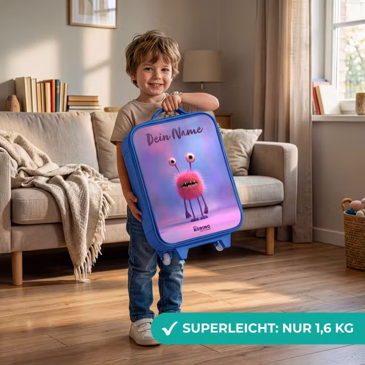 Roze harig monster met grote ogen Kinderkoffer - Blauw klein -sfeer2_DE