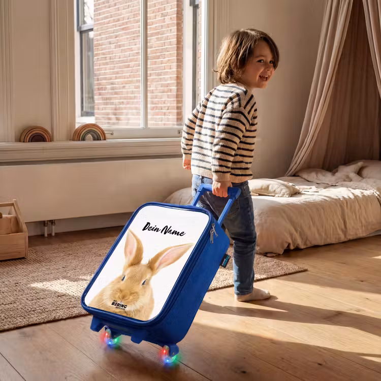 Snuffels met Tevreden Hoofd Kinderkoffer - Blauw klein -sfeer1