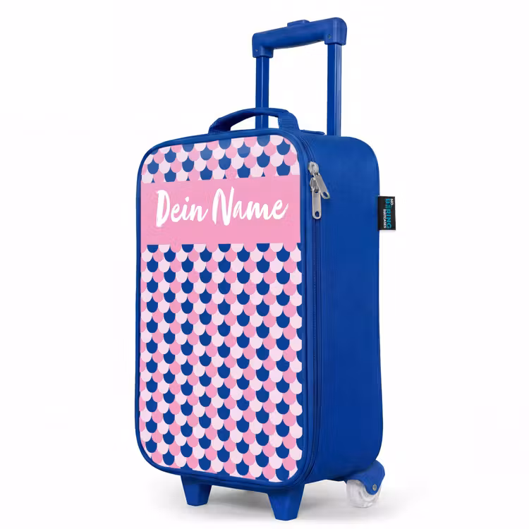 Schubben - Patroon - Blauw - Roze Kinderkoffer - Blauw klein -productfoto_schuin