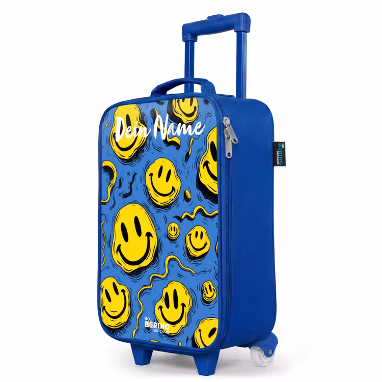 Smiley - Blauw - Geel Kinderkoffer - Blauw klein -productfoto_schuin