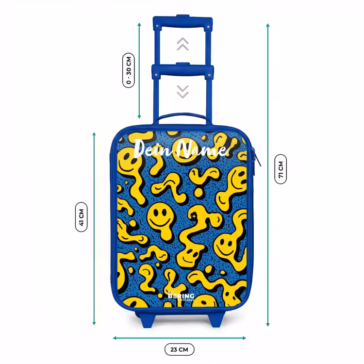 Smiley - Geel - Blauw Kinderkoffer - Blauw klein -productfoto_formaten