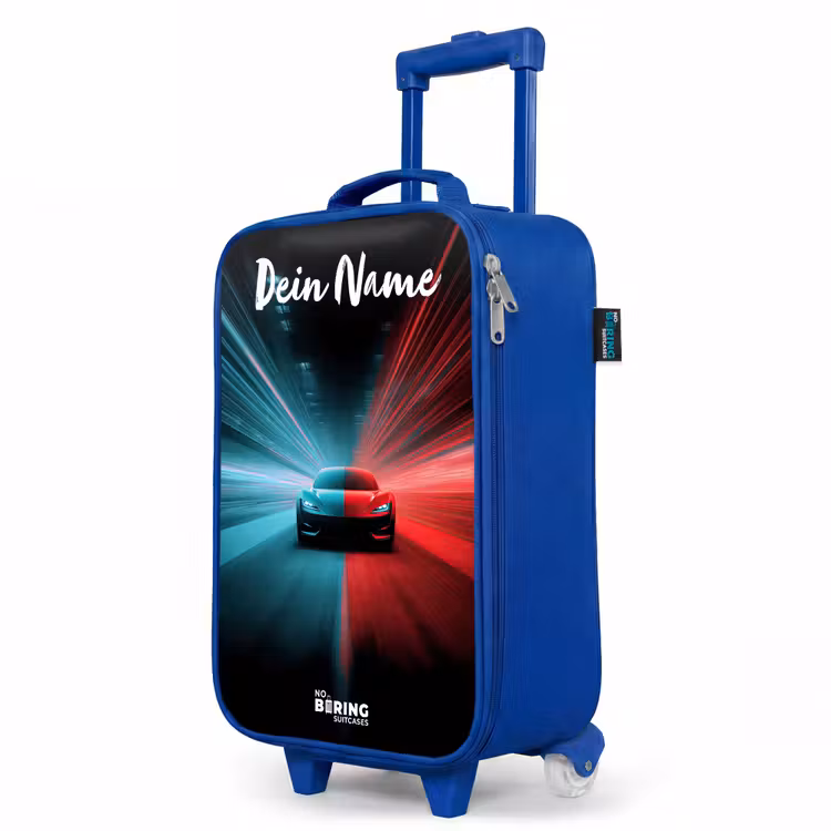 Sportauto - Blauw - Neon - Stad Kinderkoffer - Blauw klein -productfoto_schuin