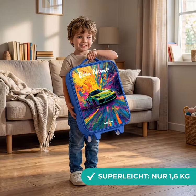 Sportauto - Groen - Verfstrepen - Kleuren Kinderkoffer - Blauw klein -sfeer2_DE