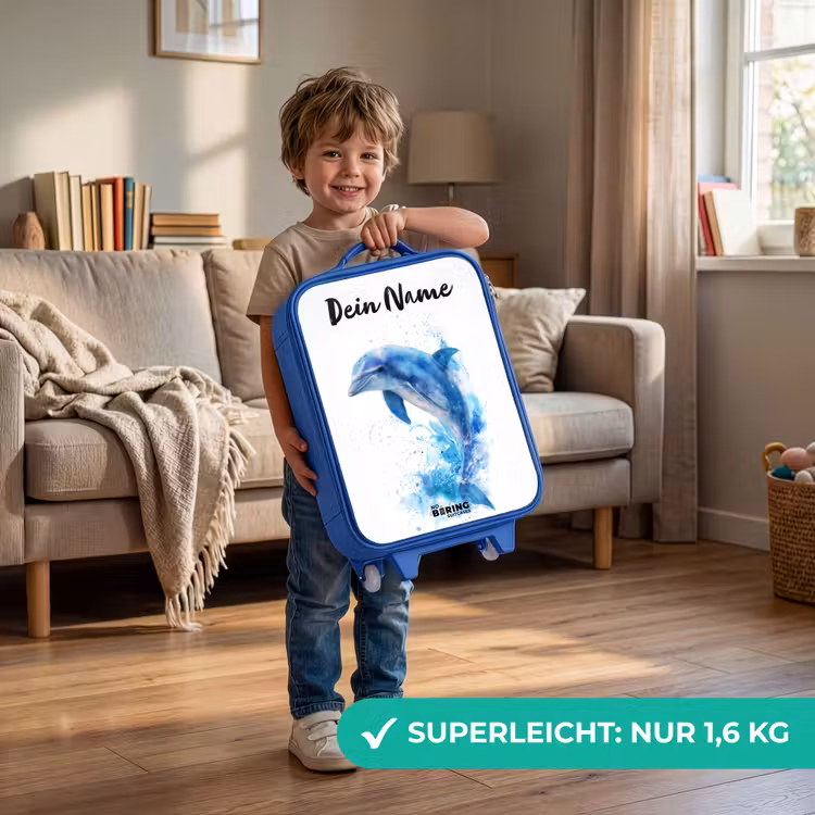 Springende blauwe dolfijn Kinderkoffer - Blauw klein -sfeer2_DE