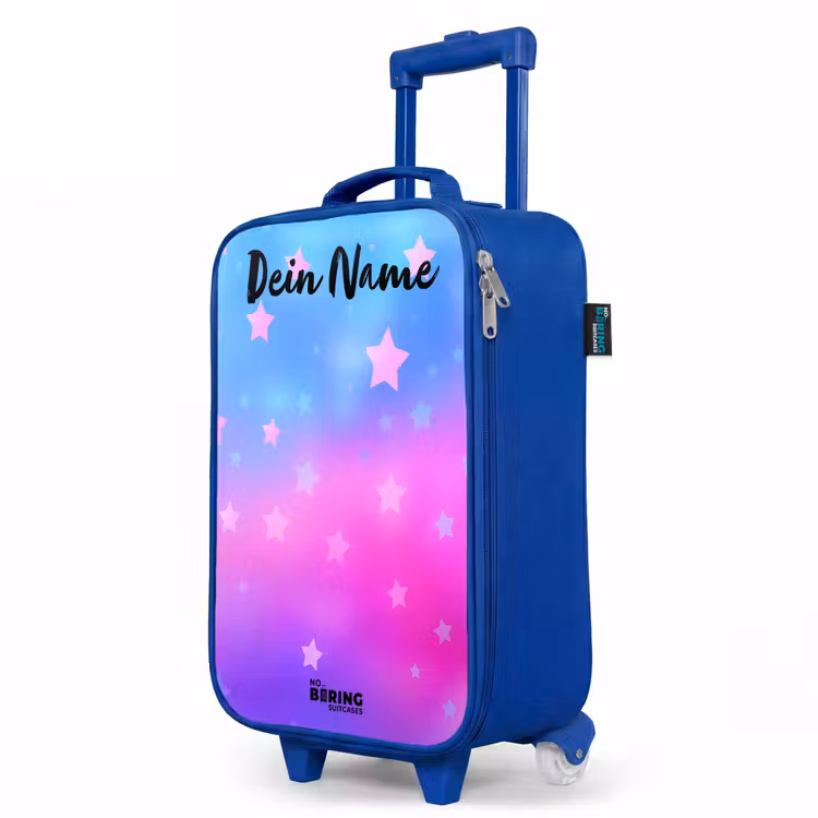 Sterren - Roze - Blauw Kinderkoffer - Blauw klein -productfoto_schuin