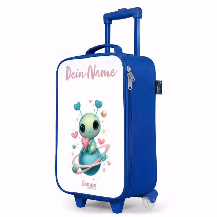 Lief buitenaards wezentje met hartje Kinderkoffer - Blauw klein -productfoto_schuin