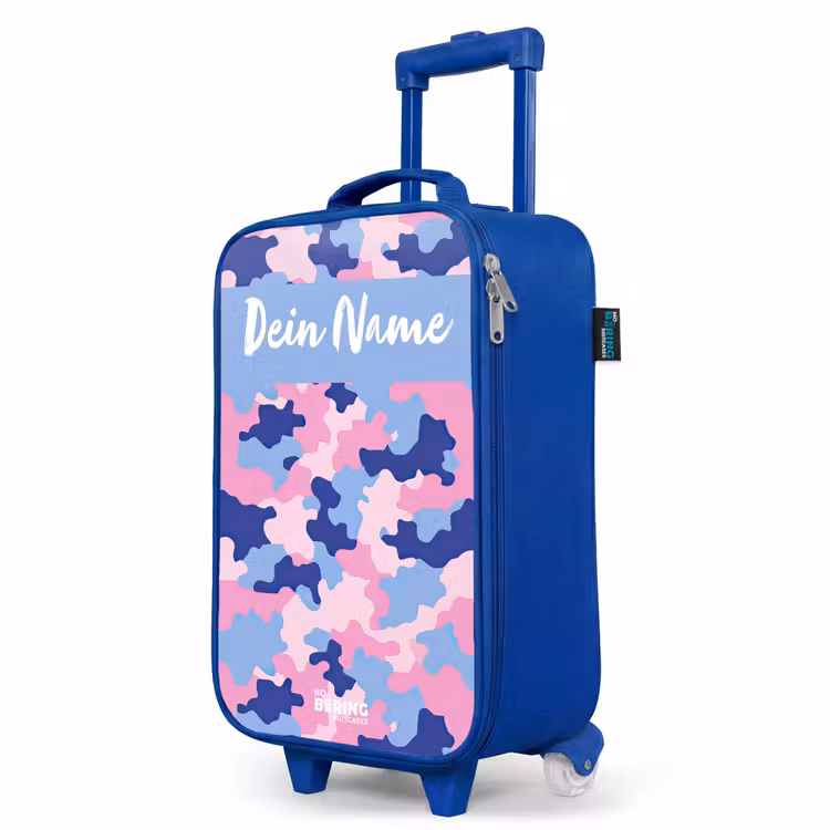Camouflage - Roze - Blauw Kinderkoffer - Blauw klein -productfoto_schuin