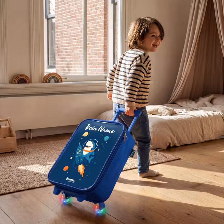 Dier - Ruimte - Planeet - Raket Kinderkoffer - Blauw klein -sfeer1
