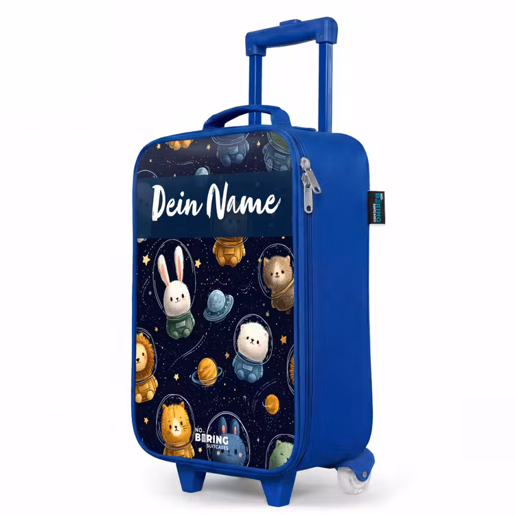 Dieren - Astronaut - Planeten - Sterren Kinderkoffer - Blauw klein -productfoto_schuin