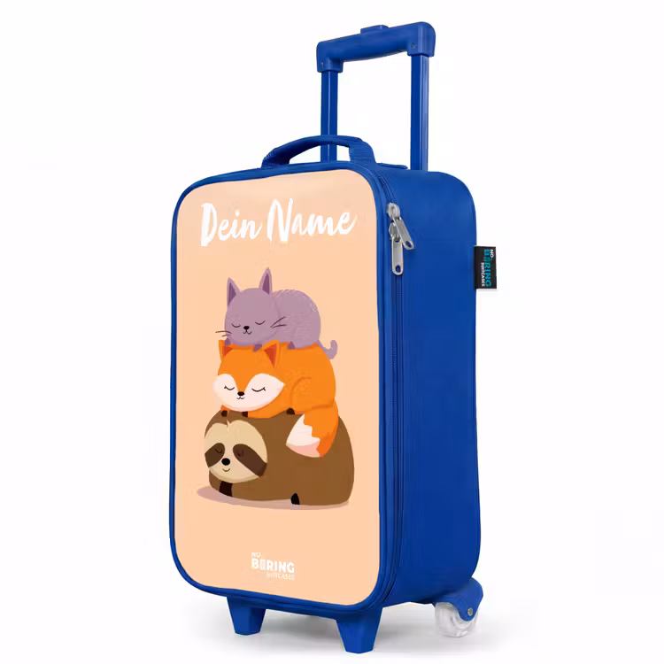 Dieren - Slapen - Samen Kinderkoffer - Blauw klein -productfoto_schuin
